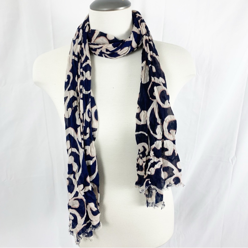 Denver Hayes Navy & Beige Scroll Print Lightweight Scarf